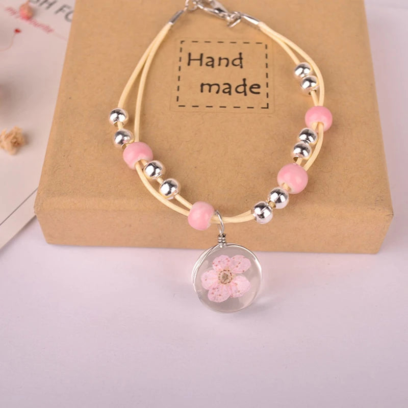 Handrope Peach Blossom Pearl Bracelet, Handwoven Ceramic Beads Glass Dry Flower Bracelet, Dry Flower Bracelet, Colorful Transparent Ball Eternal Flower Bracelet Handrope Peach Blossom Pearl Bracelet, Handwoven Ceramic Beads Glass Dry Flower Bracelet, Dry Flower Bracelet, Colorful Transparent Ball Eternal Flower Bracelet
